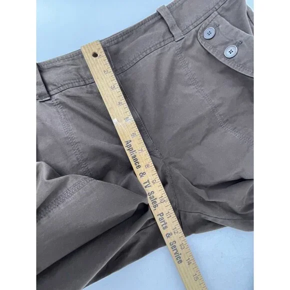 Ann Taylor Loft Women's Brown Wide Leg Cropped Khaki Pants Buttons Size 14 - Picture 11 of 13